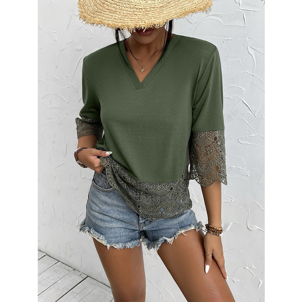 T-shirt for women with lace and V-neck Lune London