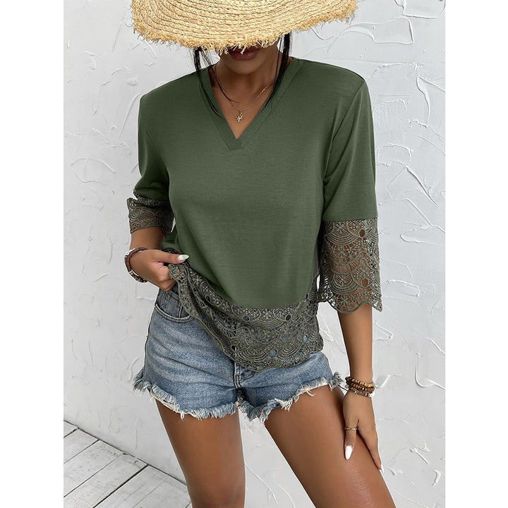 T-shirt for women with lace and V-neck Lune London
