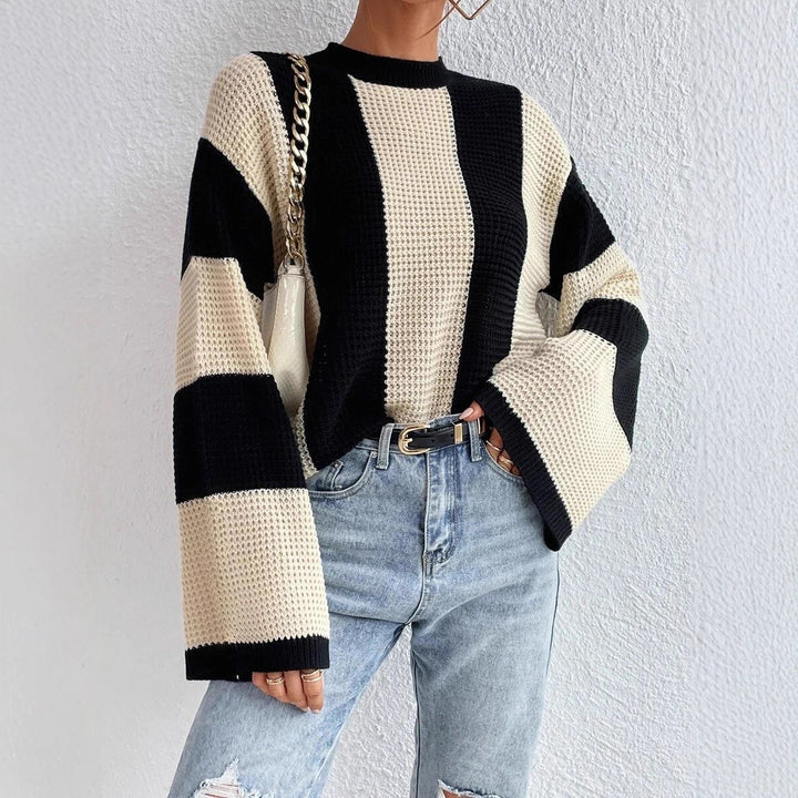 Oversized knitted sweater for ladies with a trendy striped pattern Lune London