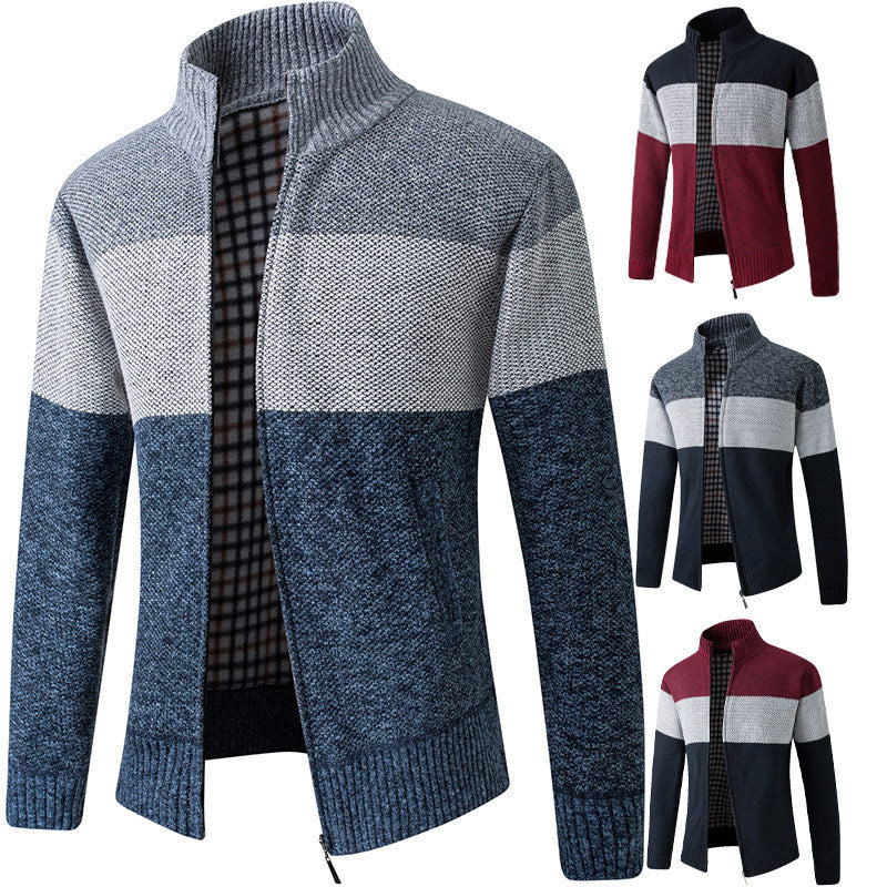Knitted men's jacket with high collar and striped design Lune London