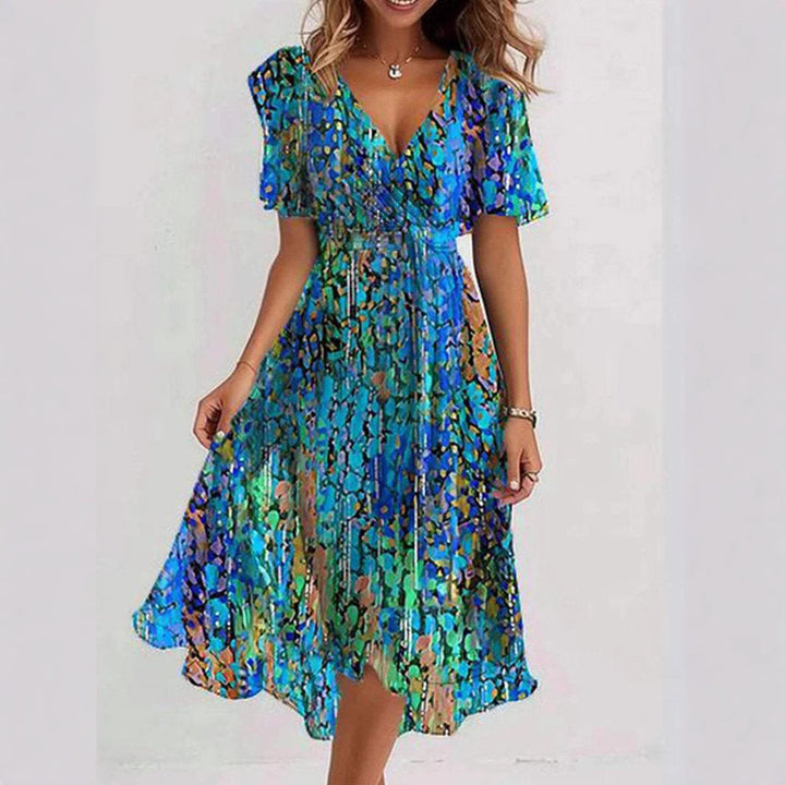 Ladies Elegant A-Line Maxi Dress with Short Sleeves Lune London