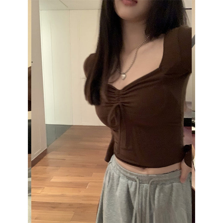Women's Cropped Long Sleeve Shirt with Eye-catching Knot Detail Lune London