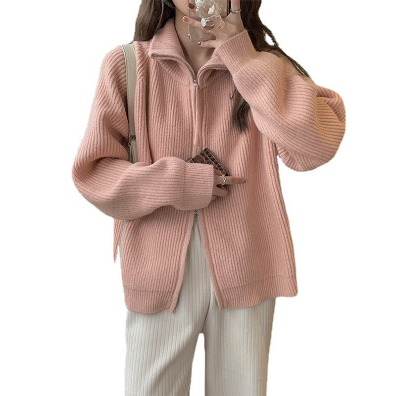 Pull-over tricot décontracté pour femmes avec un col haut et fermeture éclair Chic & Stil