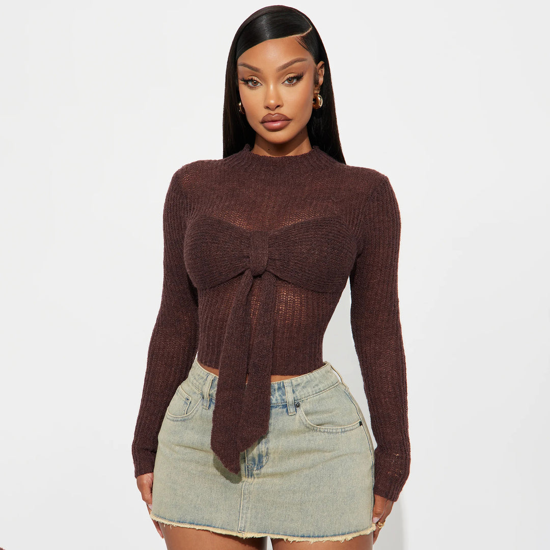 Women Elegant knit top with a fine mesh structure and transparent inserts Lune London