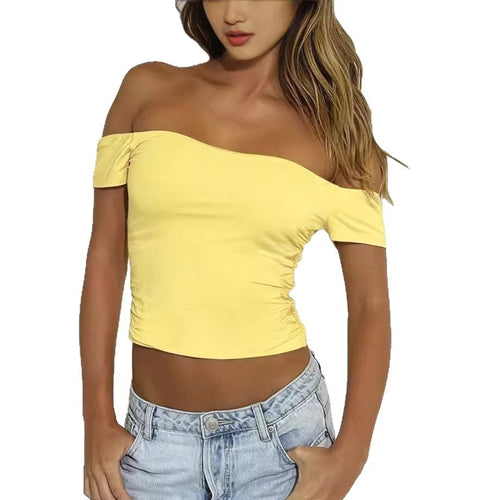 Women Off-Shoulder Cropped Top with Ruffle Details Lune London