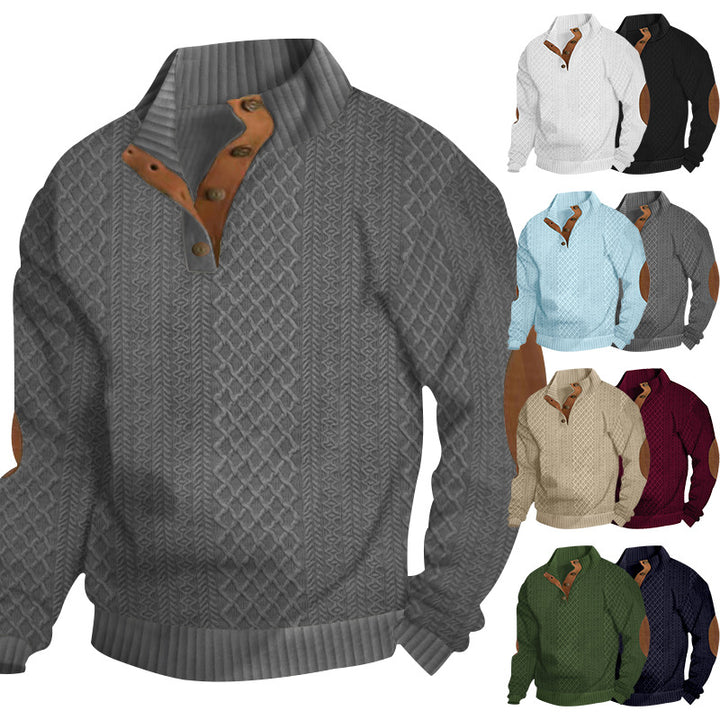 Knitted sweater for men with innovative high collar and modern leather applications Lune London