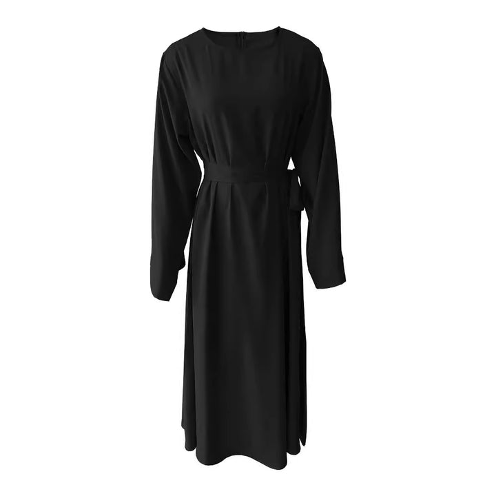 Midi dress for women with an elegant waist belt and long sleeves Lune London