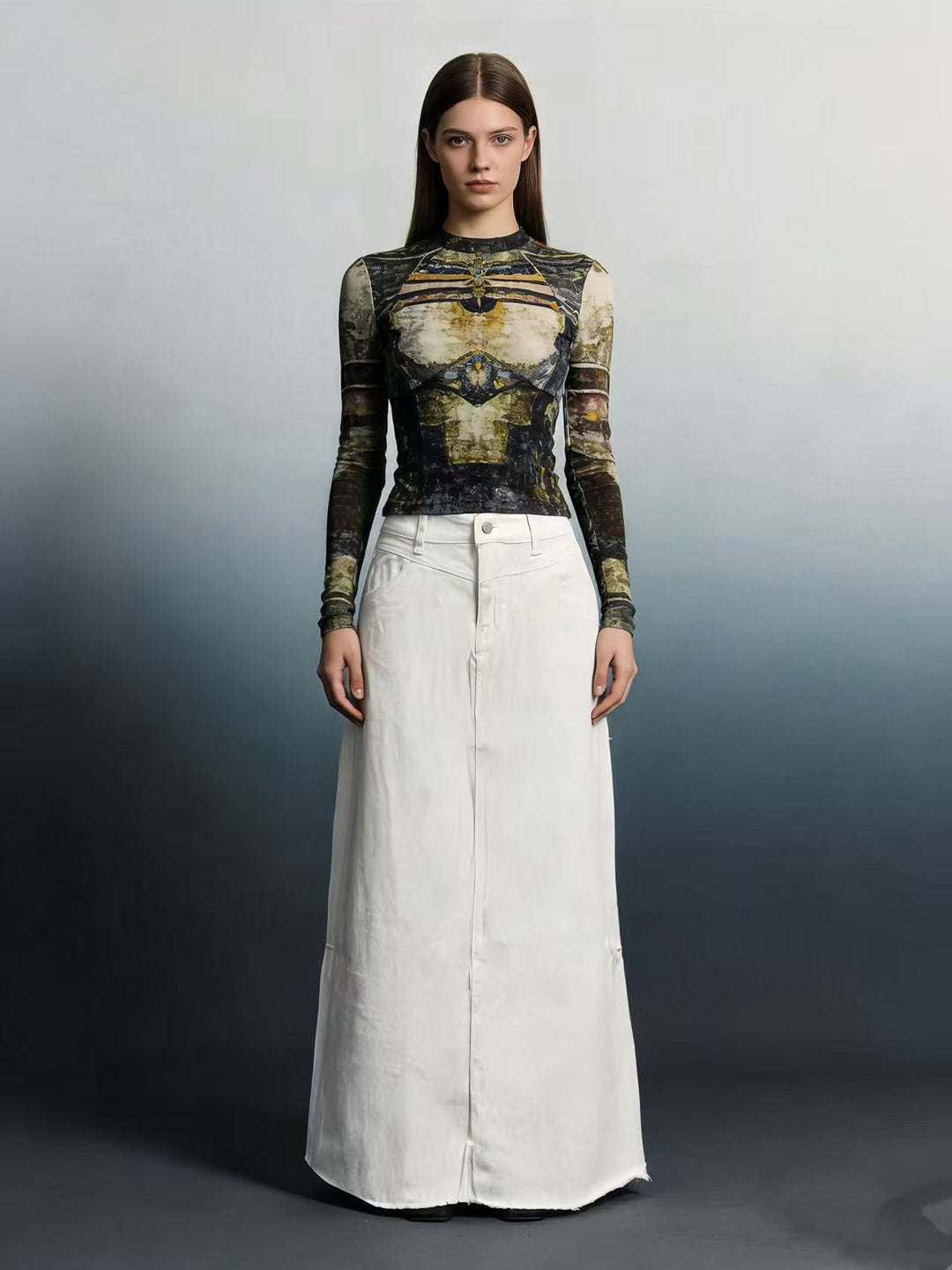 Ladies maxi skirt in modern cut with fringed details Lune London