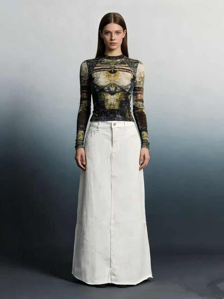 Ladies maxi skirt in modern cut with fringed details Lune London