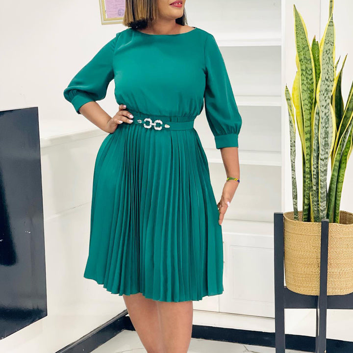 Pleated dress for women with a belted waist and elegant cut Lune London