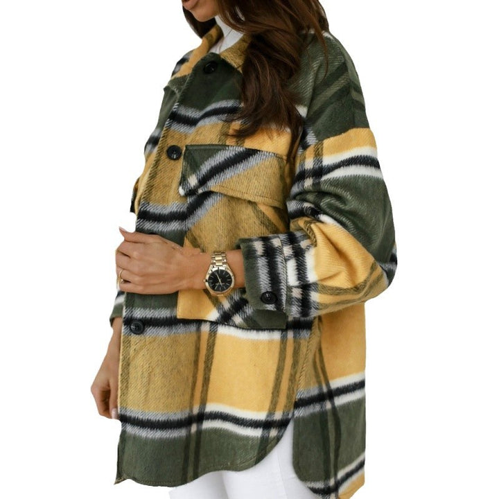 Ladies Oversized Flannel Checkered Jacket with Pockets Lune London