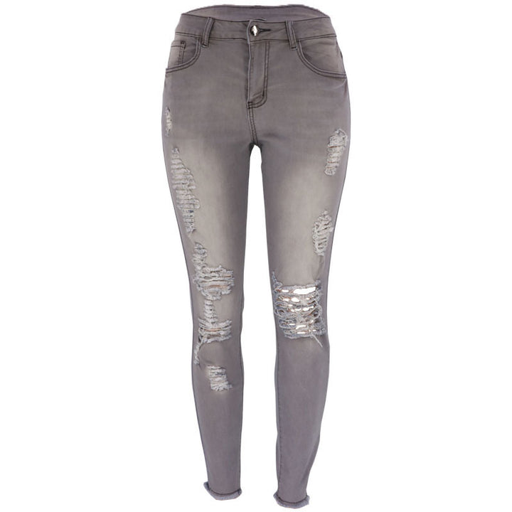 Jeans skinny pour femmes en look usé avec des déchirures marquées Lune London