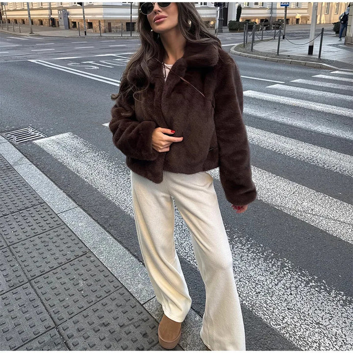 Ladies Comfortable Fur Jacket with Soft Collar and Relaxed Fit Lune London
