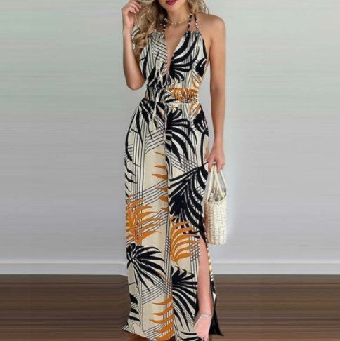 Halter jumpsuit women with wide legs and side slits Lune London