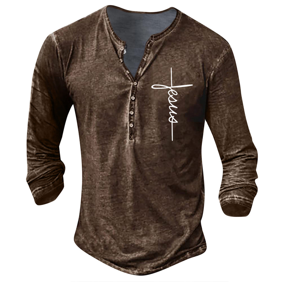Men's Long Sleeve Henley T-Shirt with Creative Graphic Print Lune London