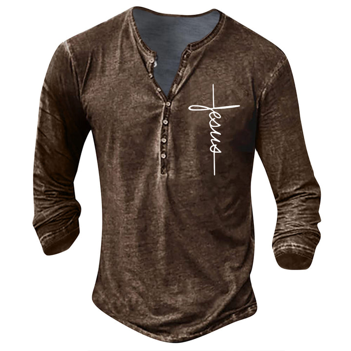 Men's Long Sleeve Henley T-Shirt with Creative Graphic Print Lune London