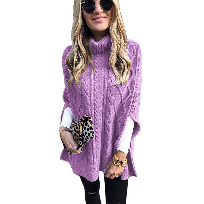 Knitted poncho for women with high collar Lune London