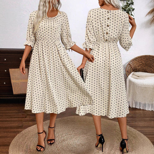 Lune London puff sleeve midi dress with an elastic waist