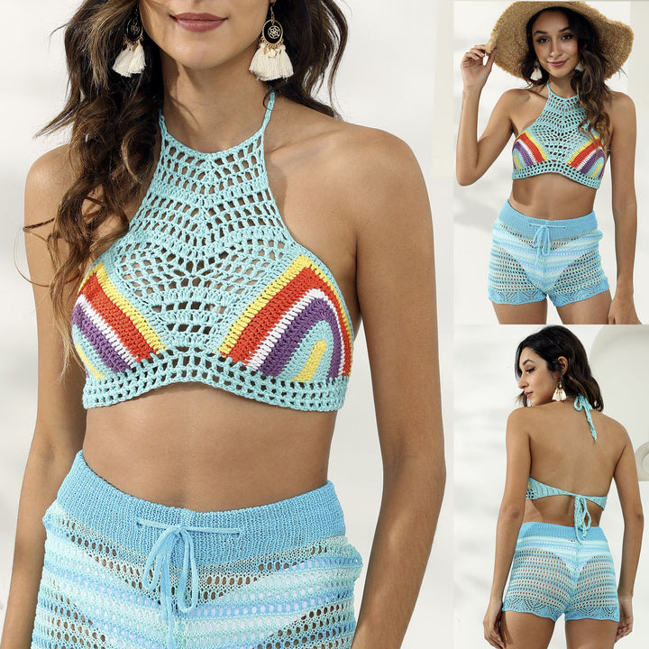 Lune London crochet halter top and shorts set for women