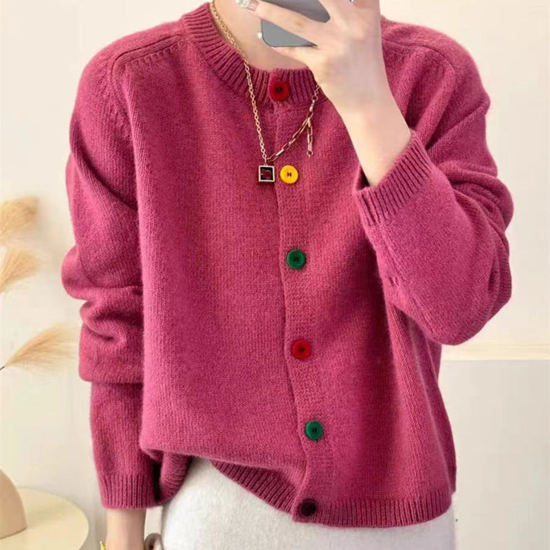 Ladies playful knitted vest with colorful button details Lune London