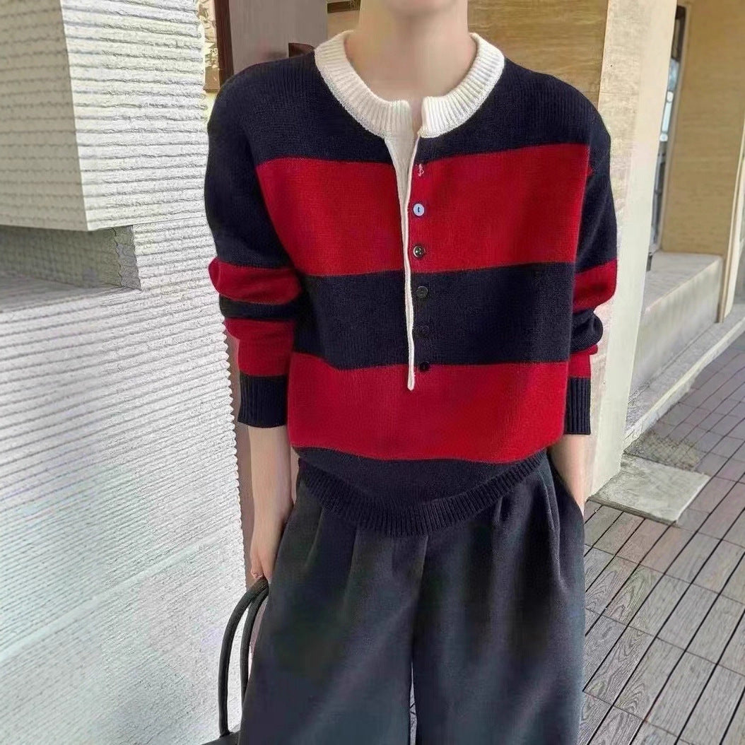Pull tricoté sporty pour femmes avec patte de boutonnage et motif graphique Chic & Stil