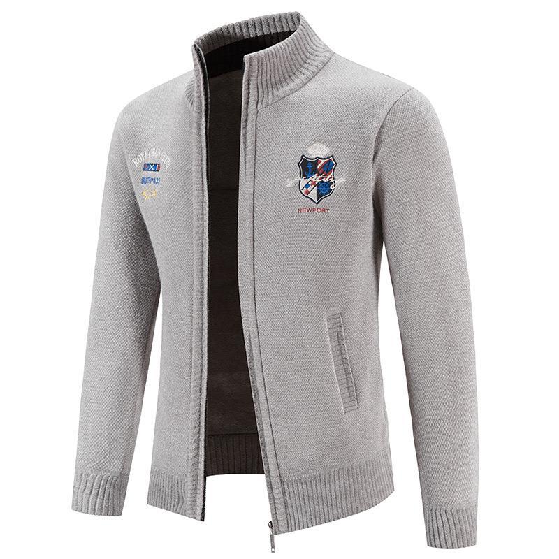 Trendy knitted jacket for men with high collar and detailed embroidery Lune London