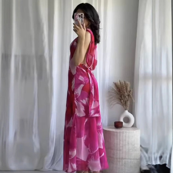 Maxi dress for women with floral accents and chic halter neck Lune London