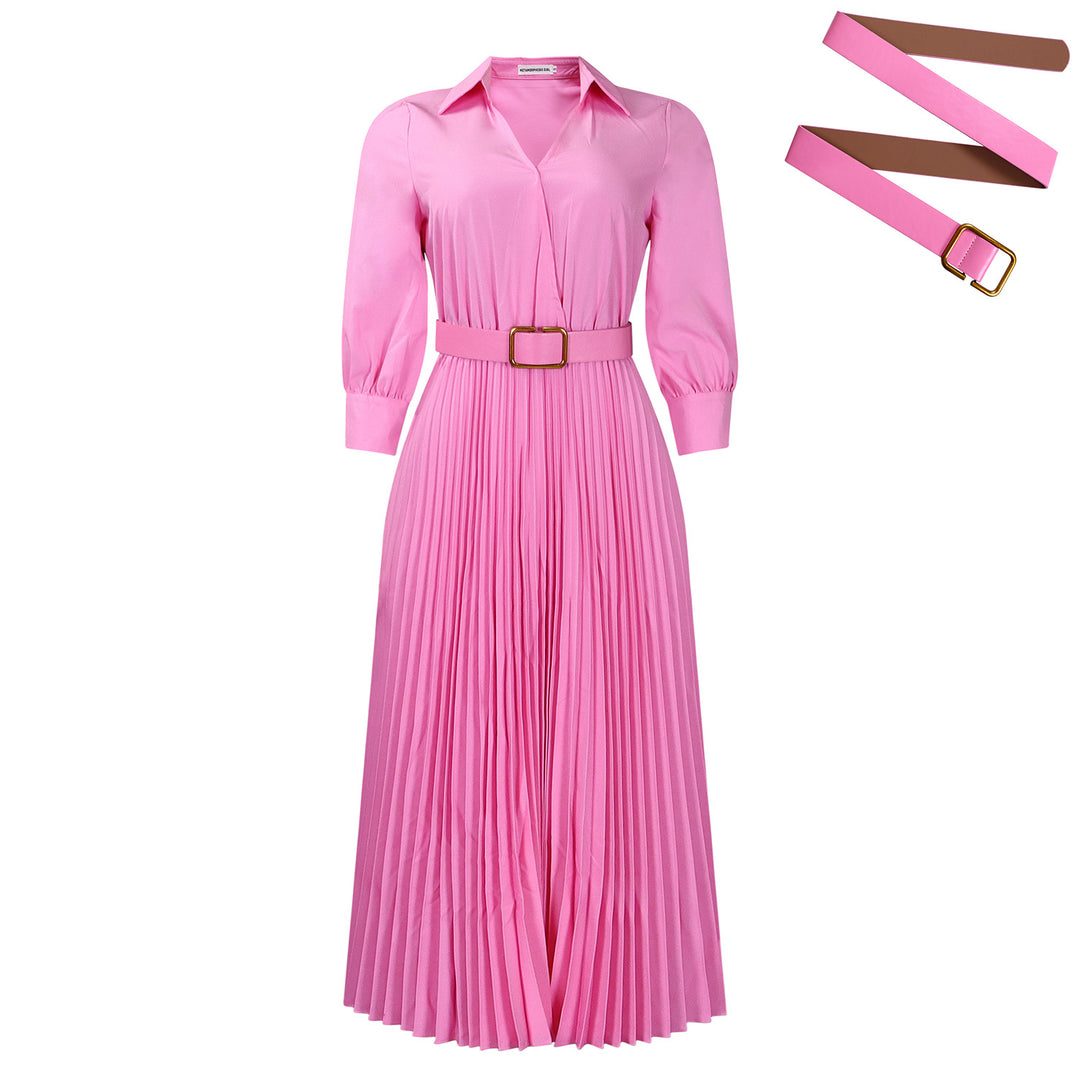 Ladies Elegant and comfortable pleated mid-length dress with belt Lune London