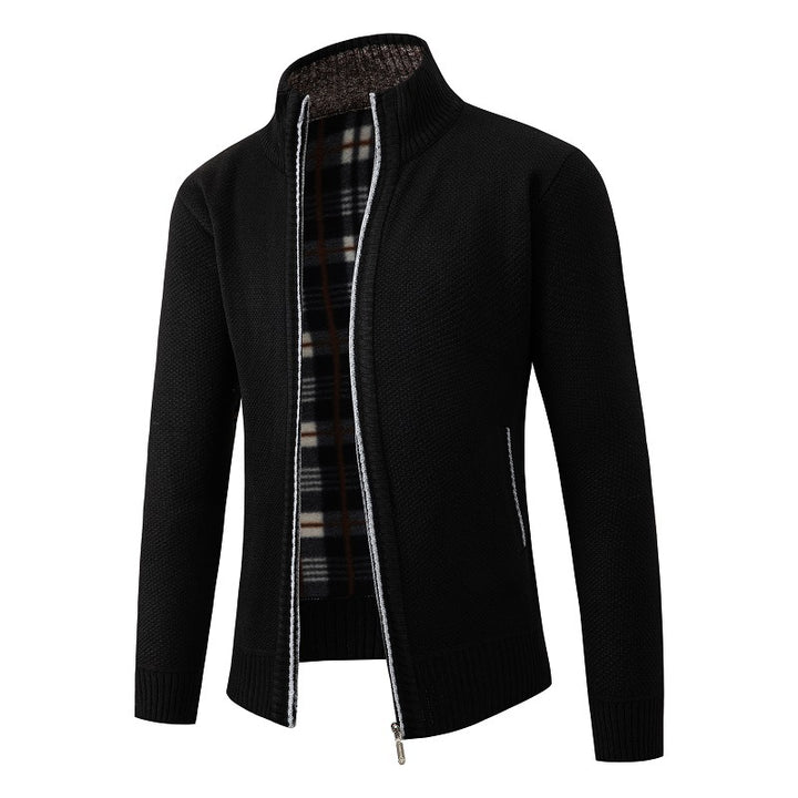 Men's knit jacket with modern stand-up collar and practical side pockets Lune London