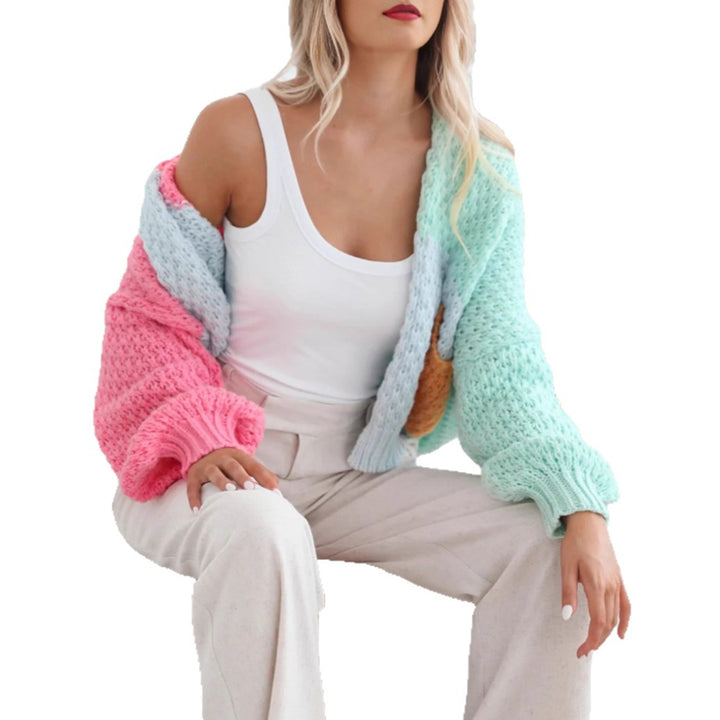 Comfortable knitted sweater for women with oversized sleeves and a combination of colors Lune London