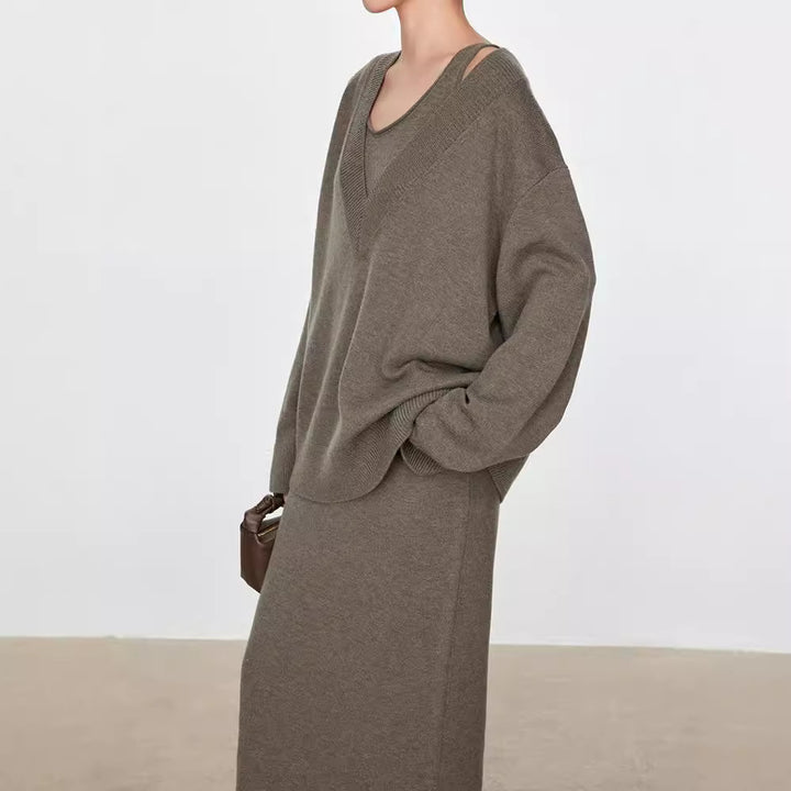 Pull en tricot épais pour femmes avec décolleté en V et coupe oversize Chic & Stil