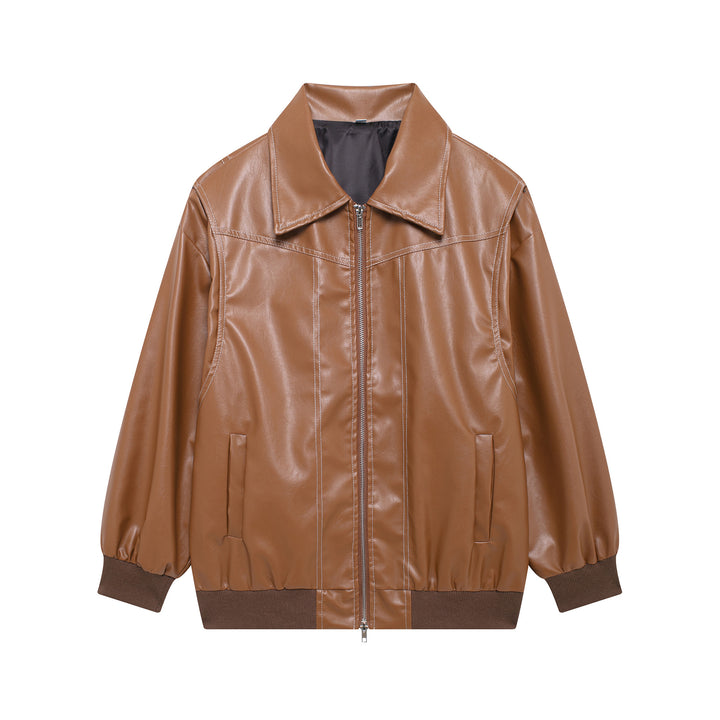 Ladies Trendy Faux Leather Jacket with Elastic Cuffs and Practical Pockets Lune London