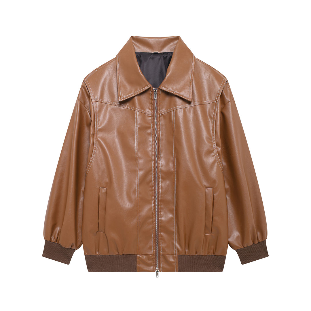 Ladies Trendy Synthetic Leather Jacket with Elastic Cuffs and Practical Pockets Lune London