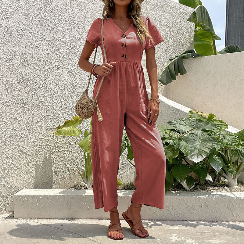 Ladies elegant wide-button pants jumpsuit Lune London
