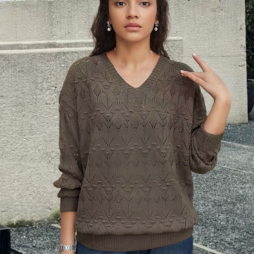 Knit sweater for women with V-neck and a delicate lace design Lune London