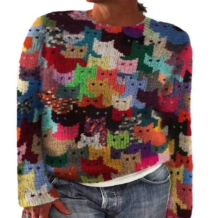Pull en tricot pour femmes avec un motif de chat ludique Chic & Stil