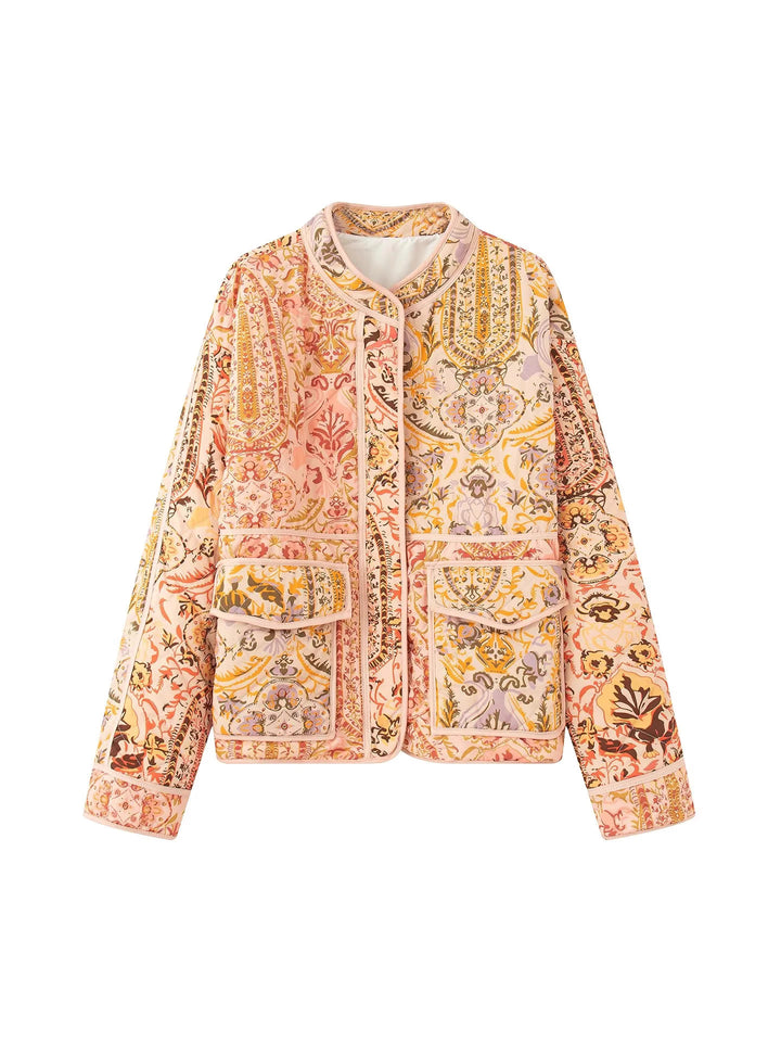 Ladies down jacket with floral patterns and practical pockets Lune London