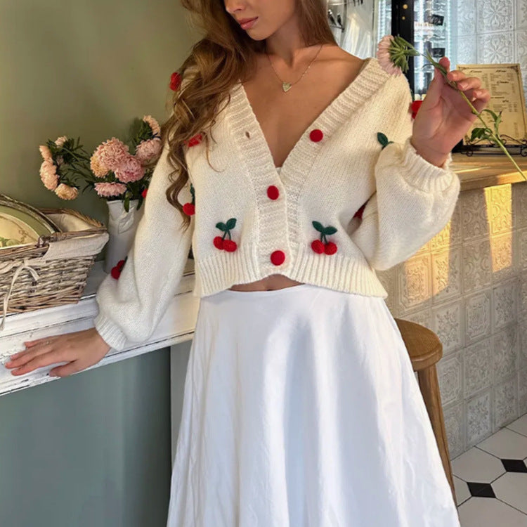 Lady cardigan with embroidered floral design and ribbed edge Lune London