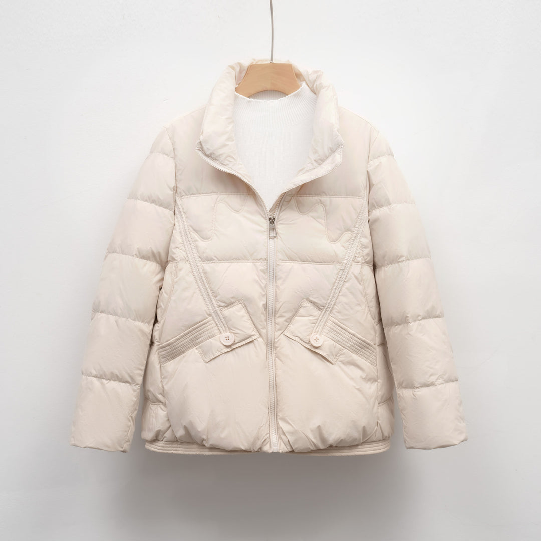 Ladies winter quilted down jacket with practical pockets and large collar Lune London