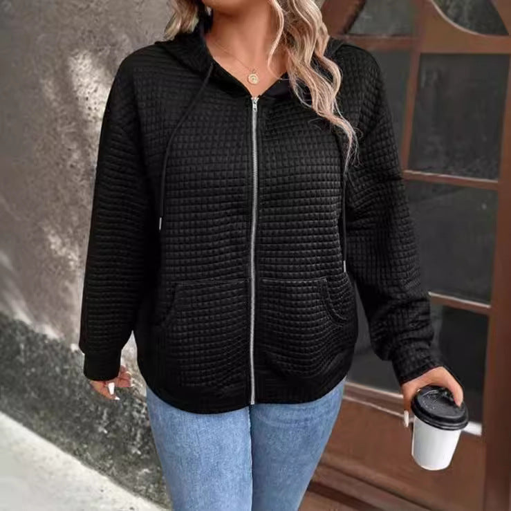 Hooded jacket for women with textured embossed pattern and practical zipper Lune London