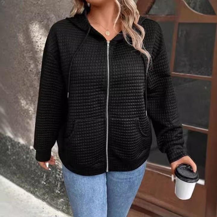 Hooded jacket for women with textured embossed pattern and practical zipper Lune London