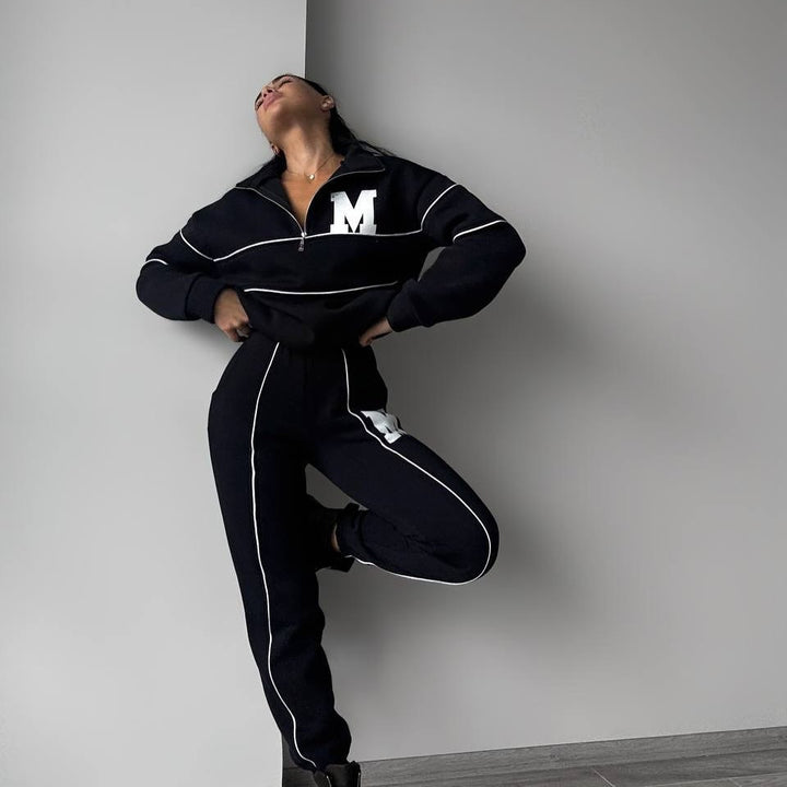 Ladies leisure tracksuit with modern vertical stripes Lune London
