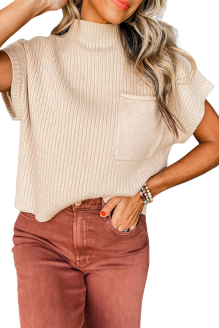 Women's casual short-sleeve sweater with high collar and patch pocket Lune London