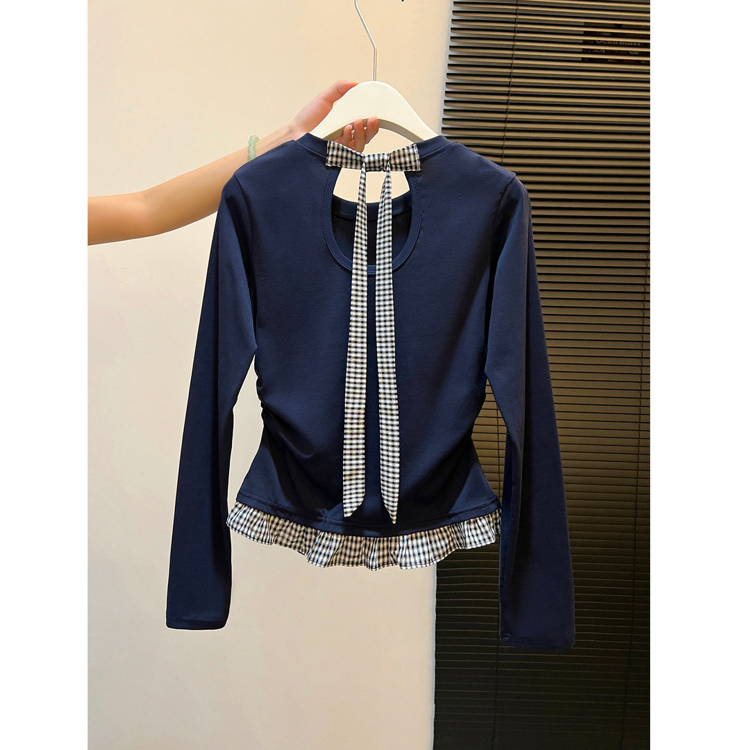 Women's long sleeve shirt with asymmetrical ruffle edge and decorative back Chic & Stil