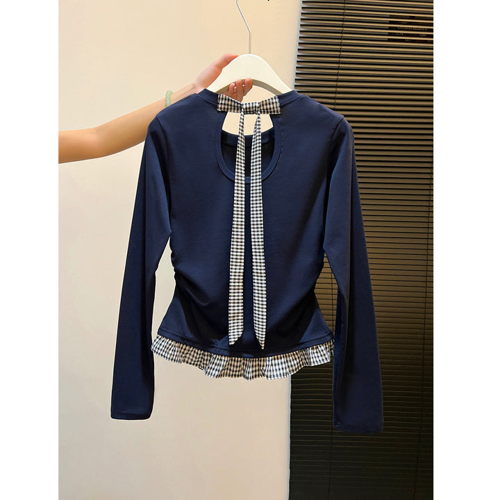 Women's long sleeve shirt with asymmetrical ruffle edge and decorative back Chic & Stil