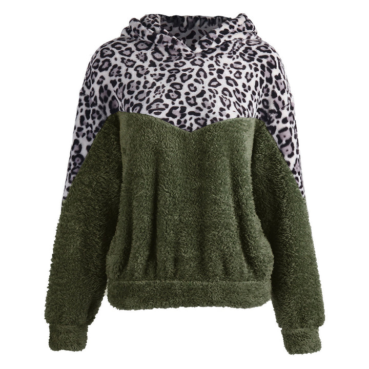 Ladies Comfortable Teddy Sweater with Hood and Chic Leopard Pattern