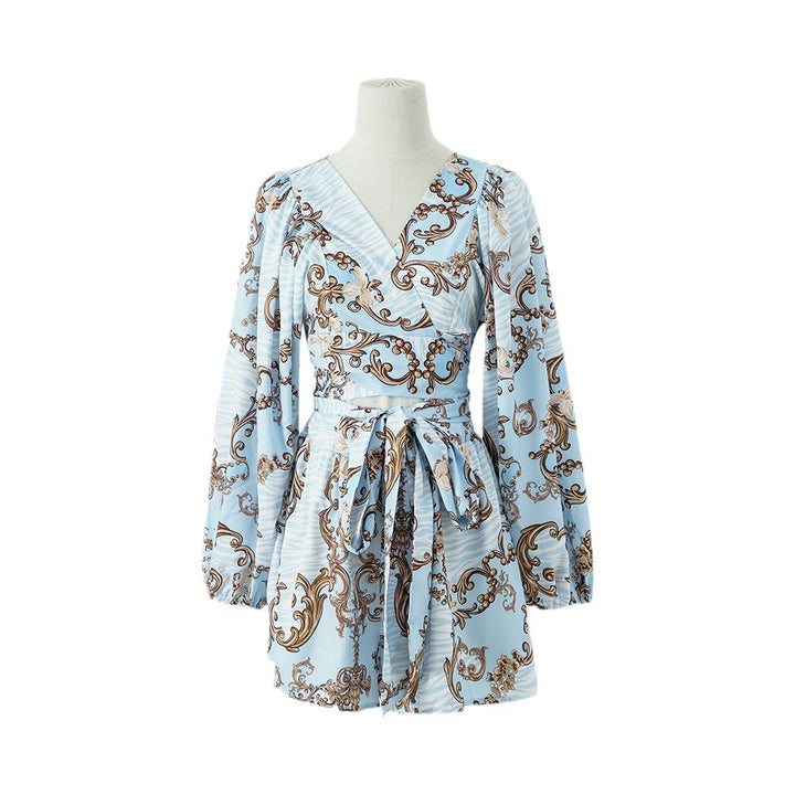 Women’s crop-top and shorts set with voluminous sleeves and a unique pattern Lune London