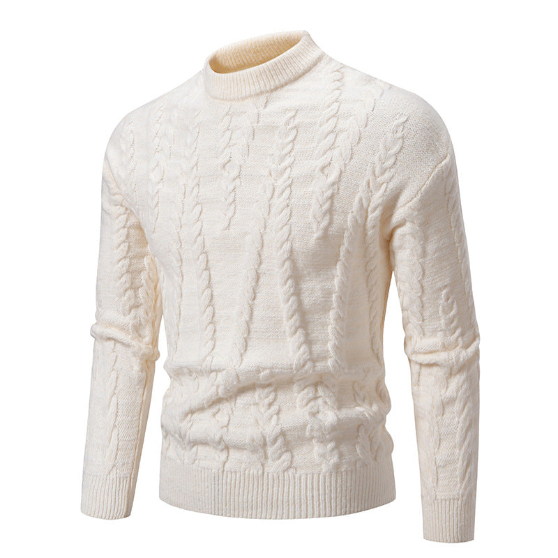 Slim knit pullover for men with cable pattern and high collar Lune London