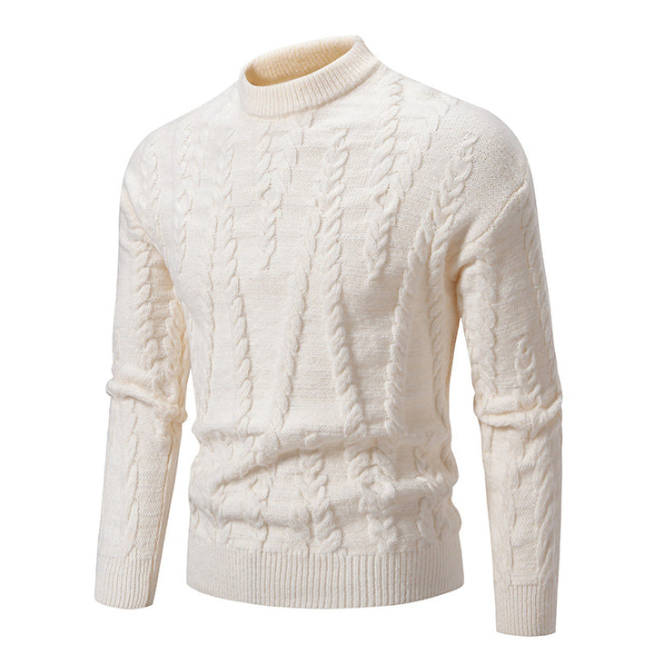Slim knit pullover for men with cable pattern and high collar Lune London