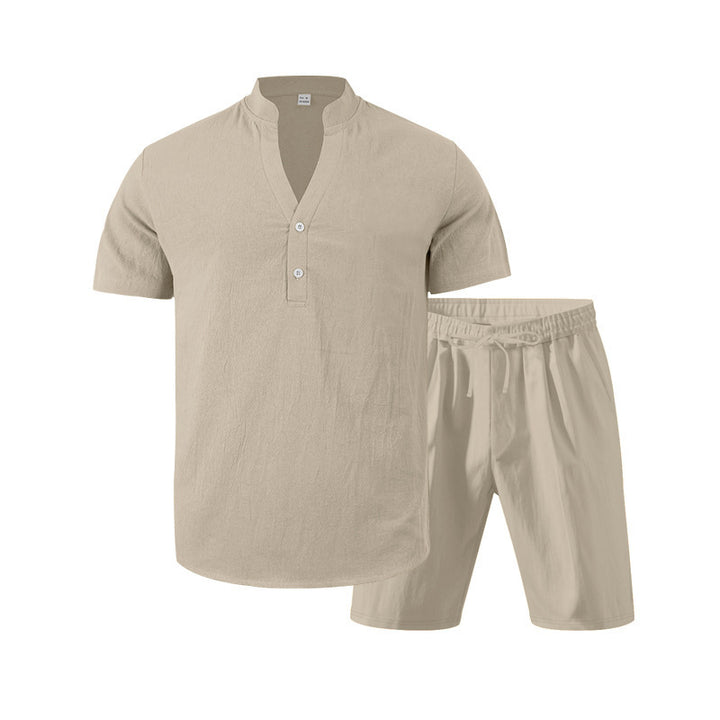 Elegant men's short sleeve set with innovative button placket and comfortable pants Lune London
